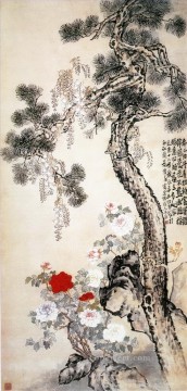  pine Painting - Lidan stone pine and flowers traditional China